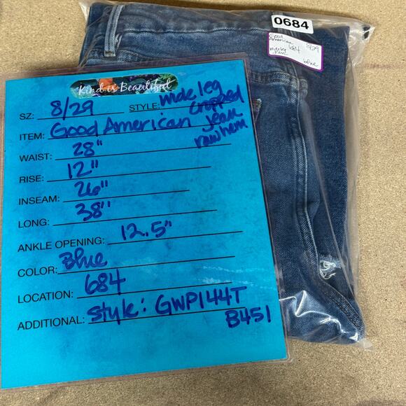 Good American Palazzo Jeans SZ 8 29 Womens Blue Raw Hem Flare Cropped Stretch - Picture 11 of 11